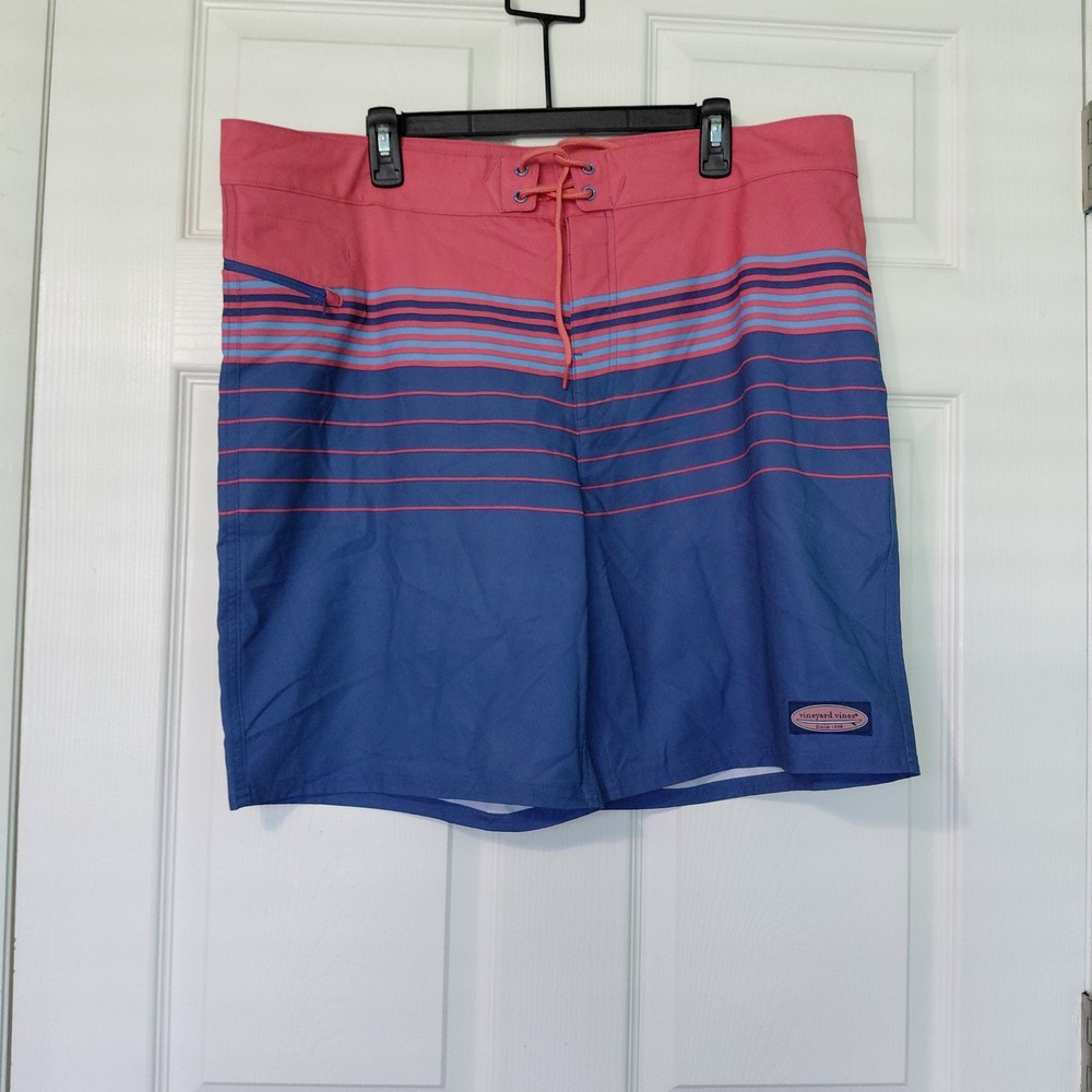 Vineyard Vines Mens 38 Board Shorts Pink Blue Striped Swim Trunks 1M001151 NWT
